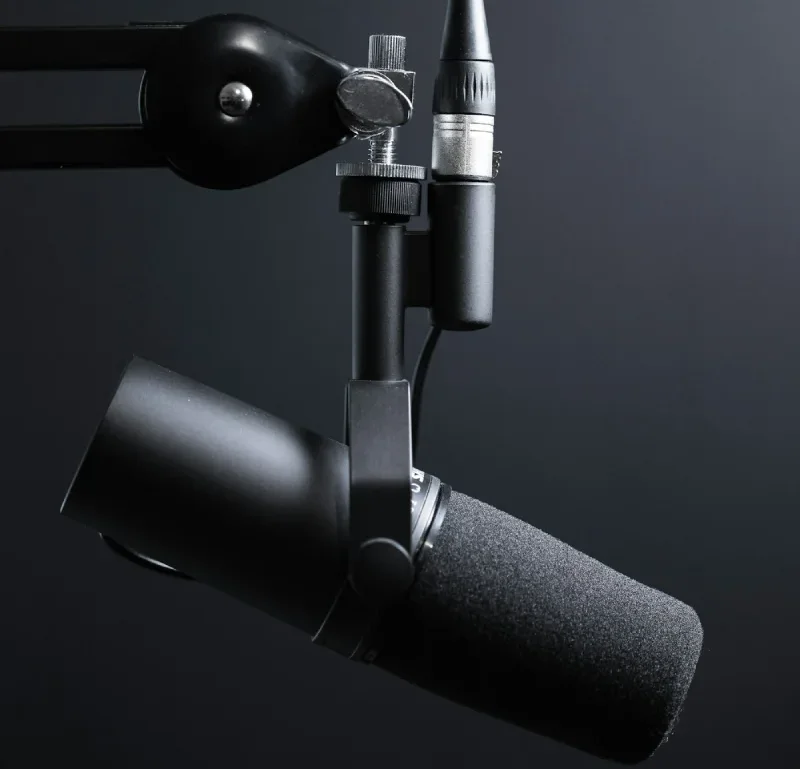 Podcast-style microphone setup for voice recording